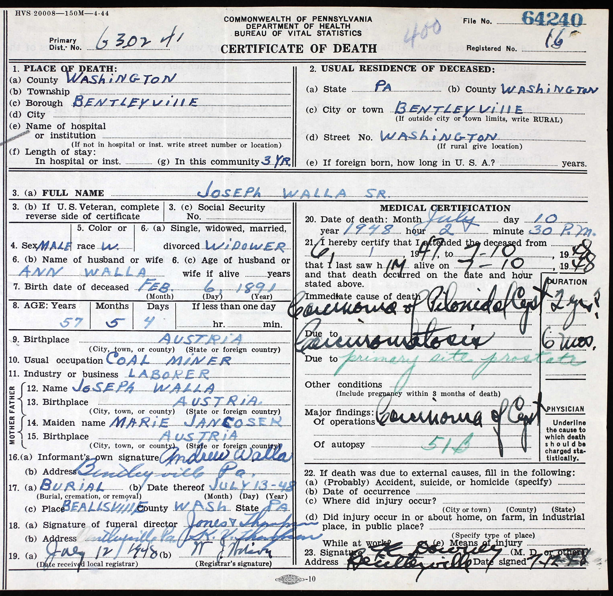 death certificate